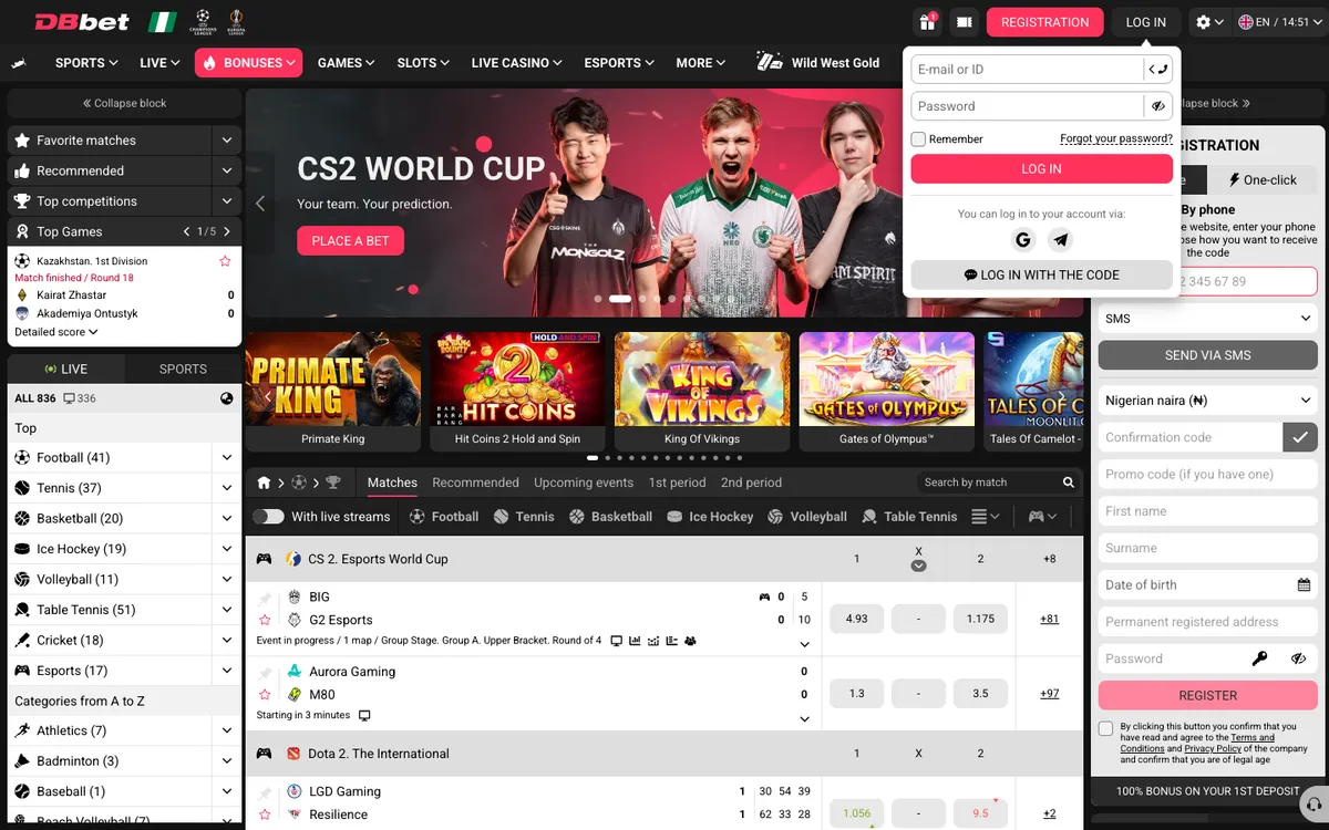 DBbet Casino — Sign-up, captured from Nigeria