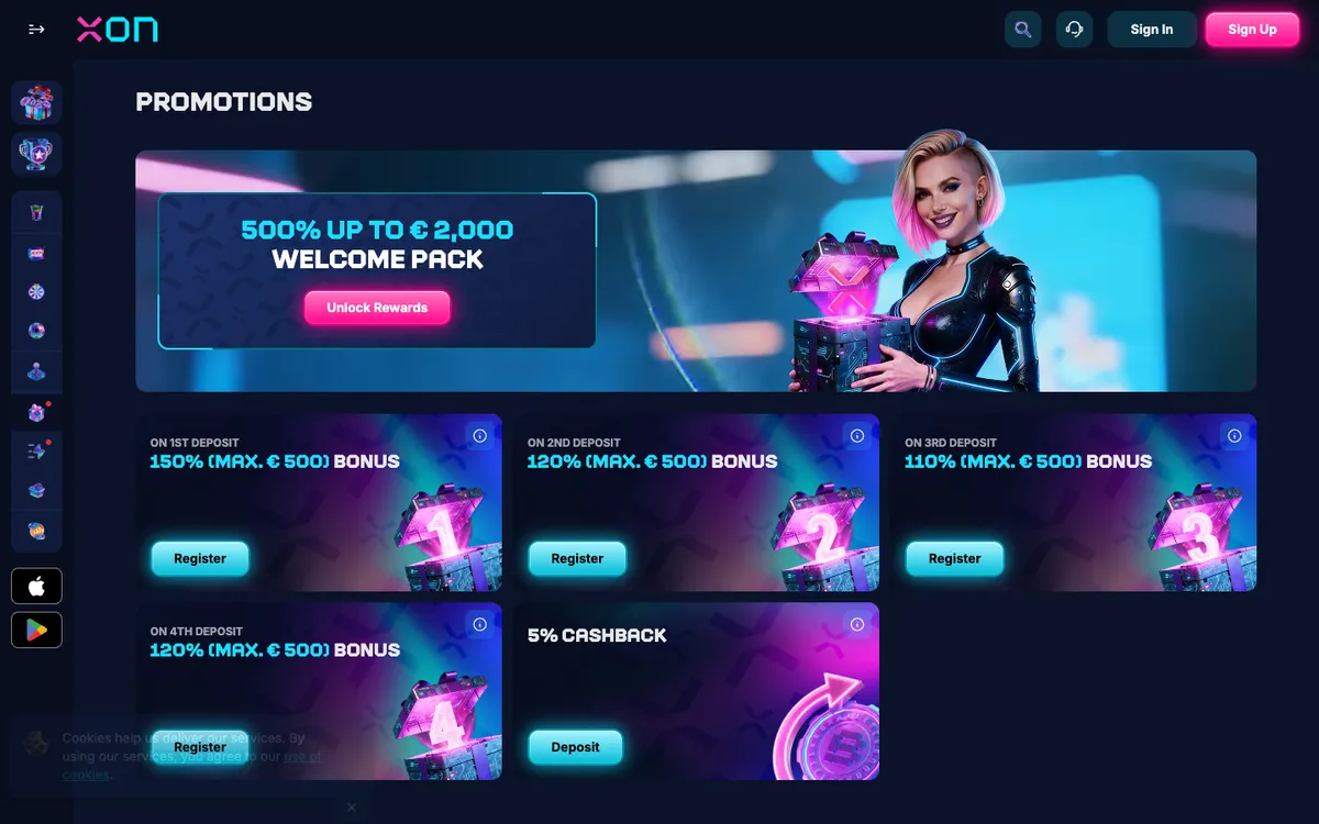 Xon Bet Casino — Promotions, captured from Czechia