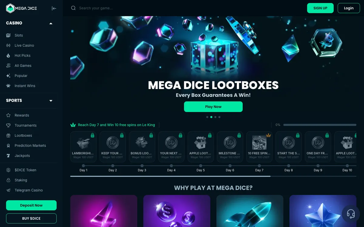 Mega Dice Casino — «Главная», снято из страны ОАЭ