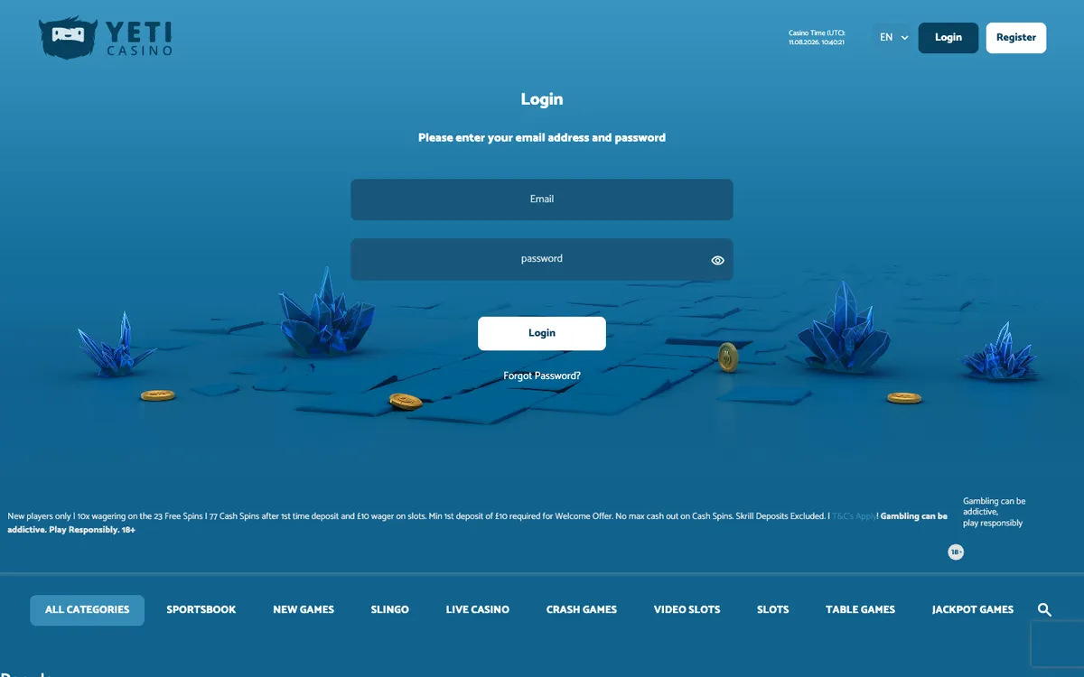 Yeti Casino — Sign-up, captured from New Zealand