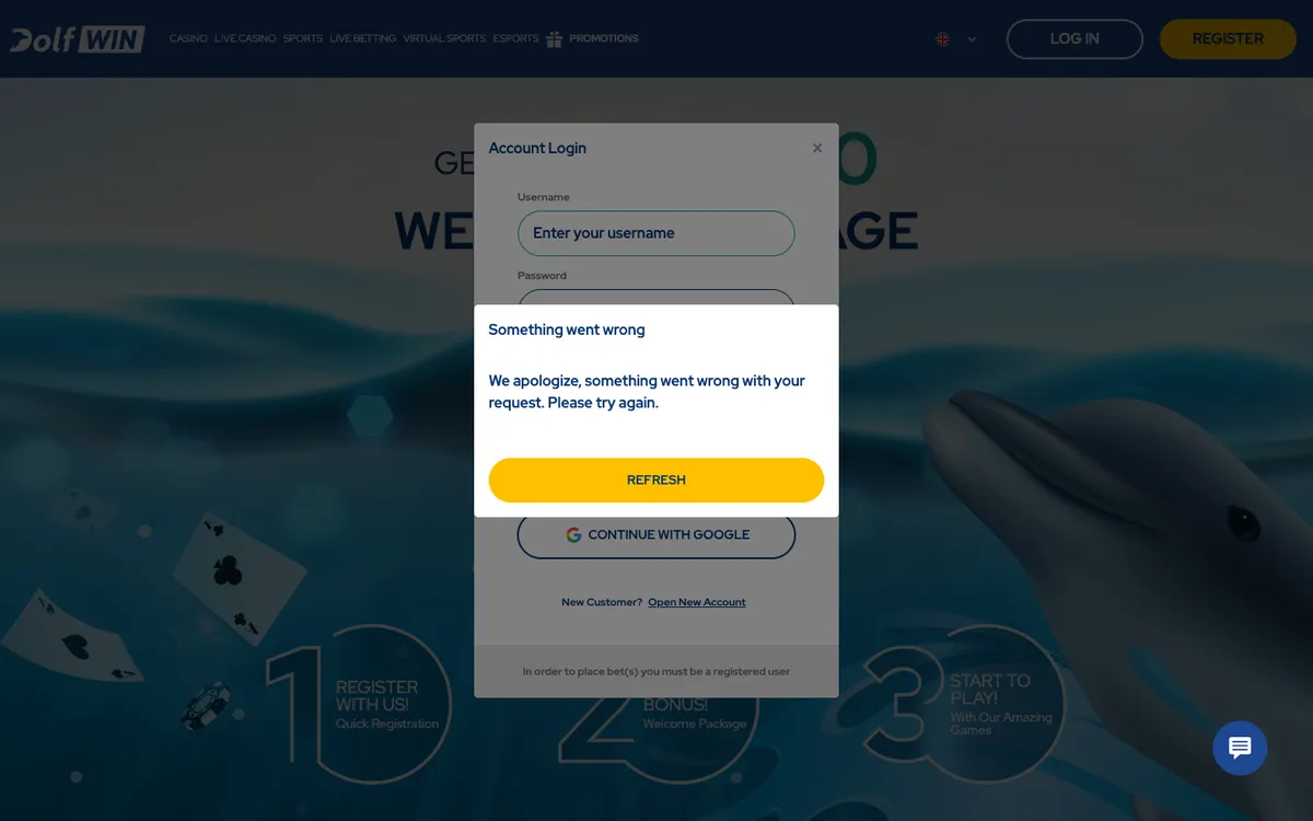 Dolfwin Casino — Sign-up, captured from Australia