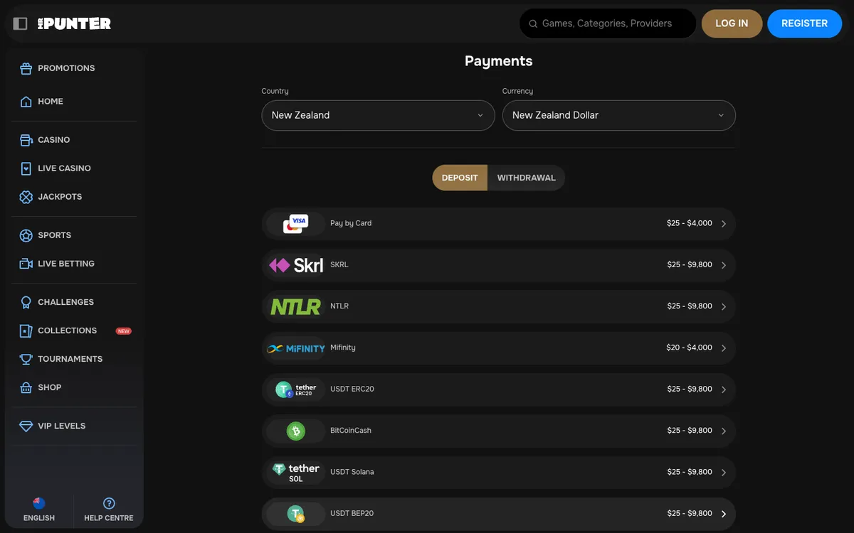 MrPunter Casino — Payments, captured from New Zealand