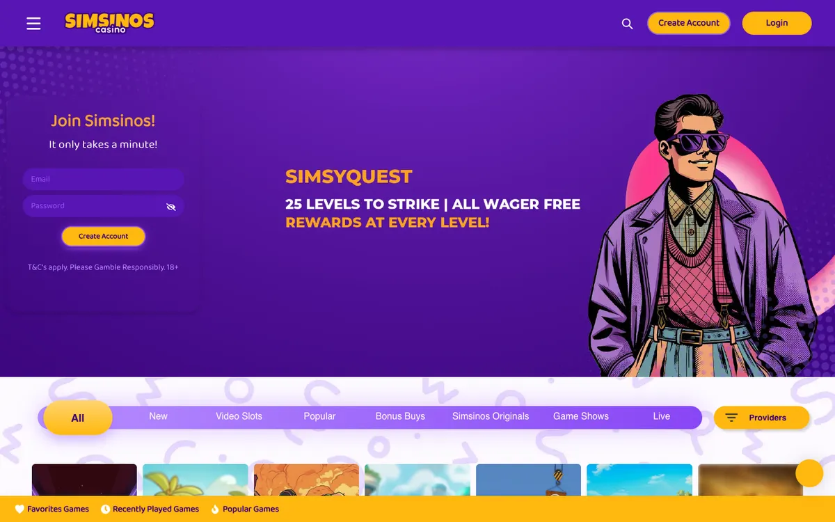 Simsinos Casino — «Главная», снято из страны Новая Зеландия