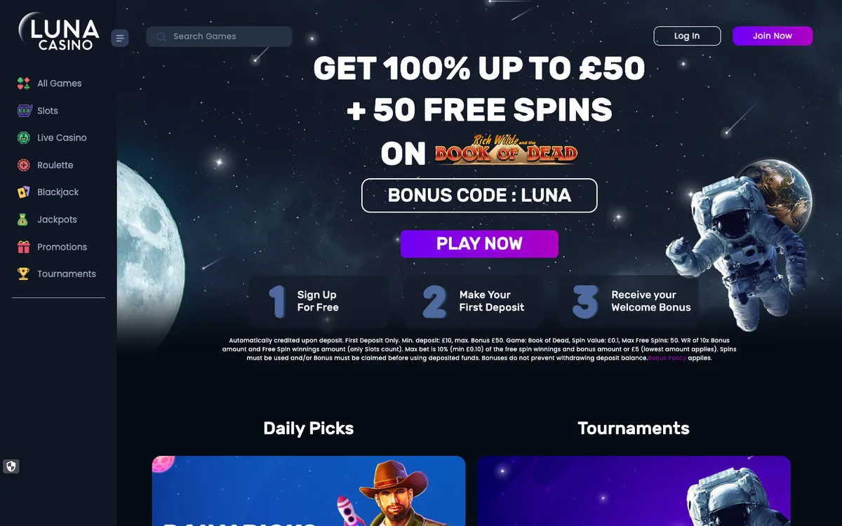 Luna Casino — Promotions, captured from United Kingdom