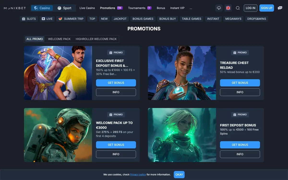 Monixbet Casino — Promotions, captured from Australia