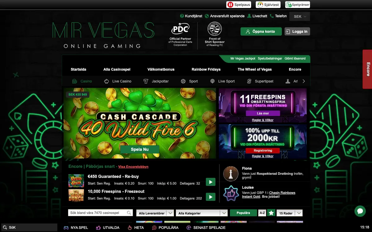 Mr Vegas Casino — Home page, captured from Sweden