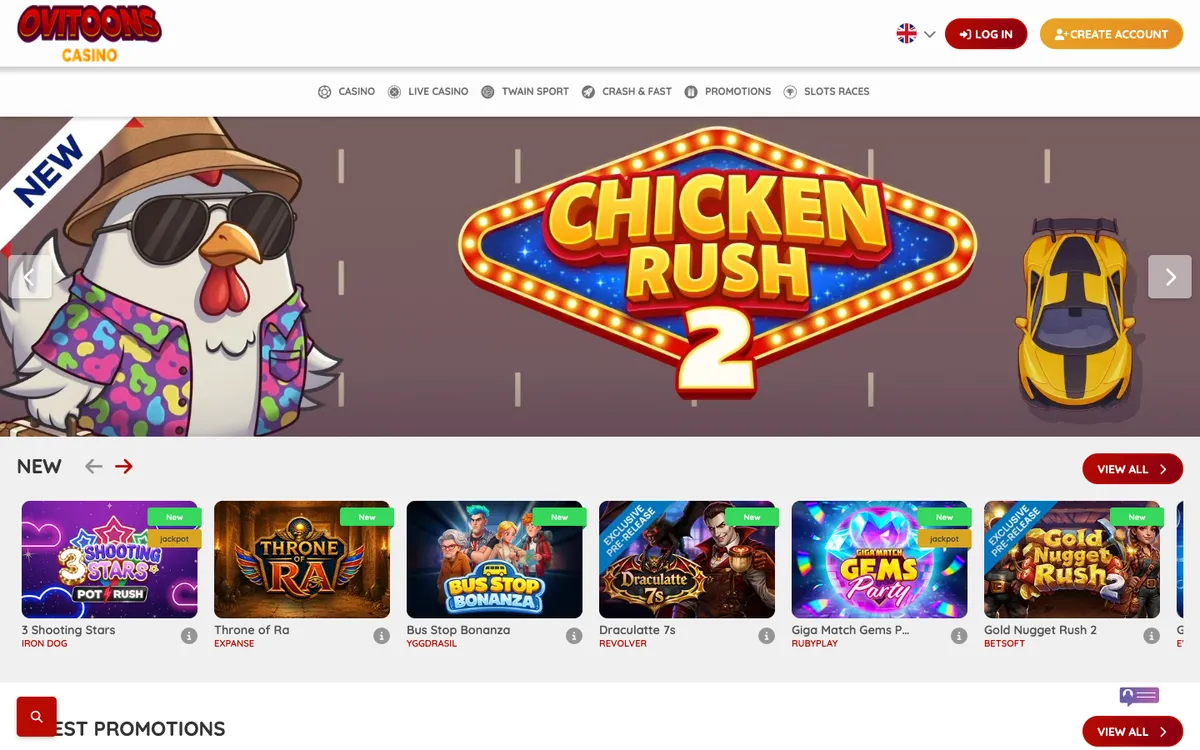 Ovitoons Casino — Home page, captured from Canada
