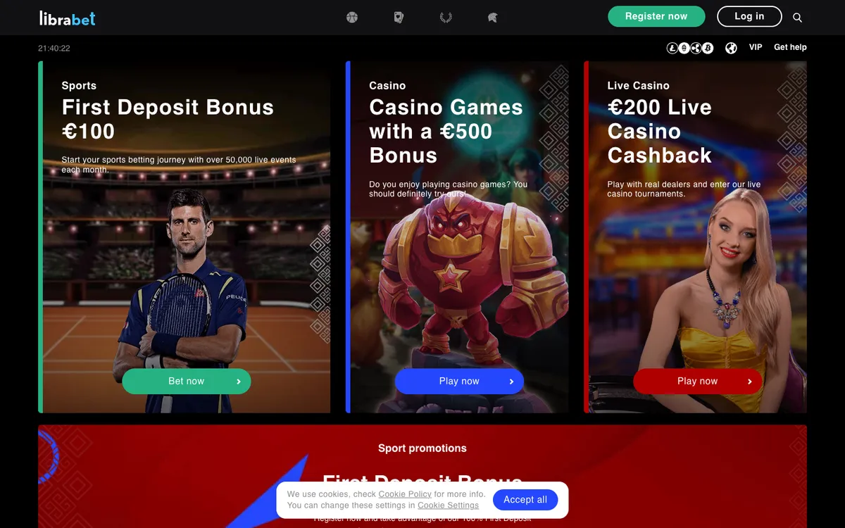 LibraBet Casino — Home page, captured from South Africa