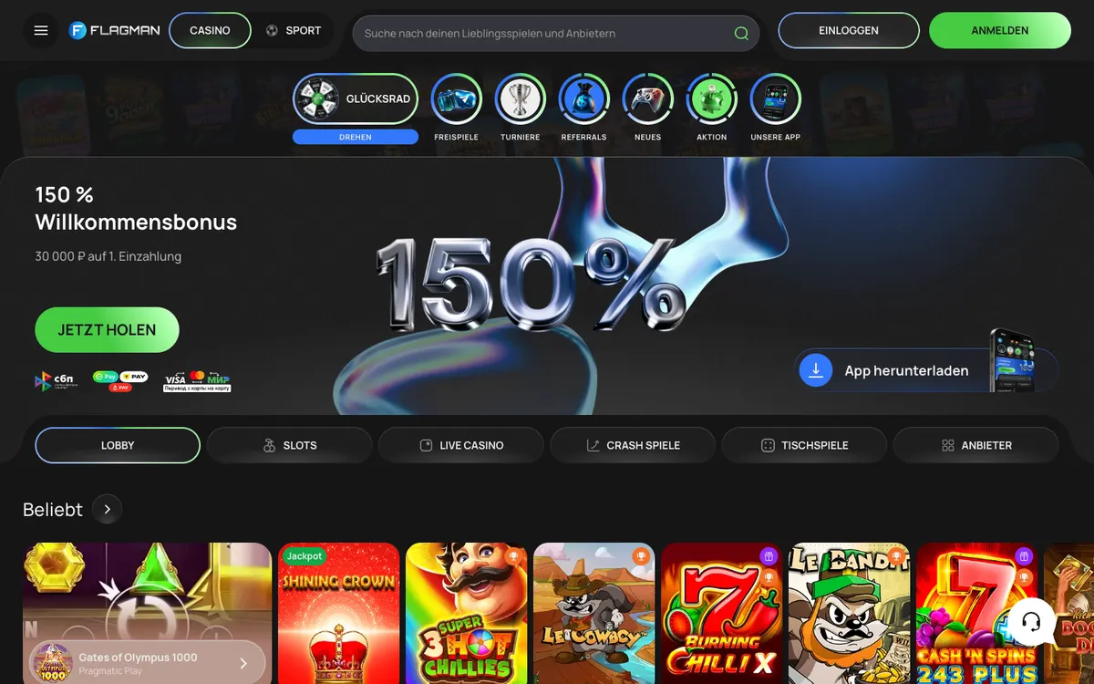 Flagman Casino — Home page, captured from Austria