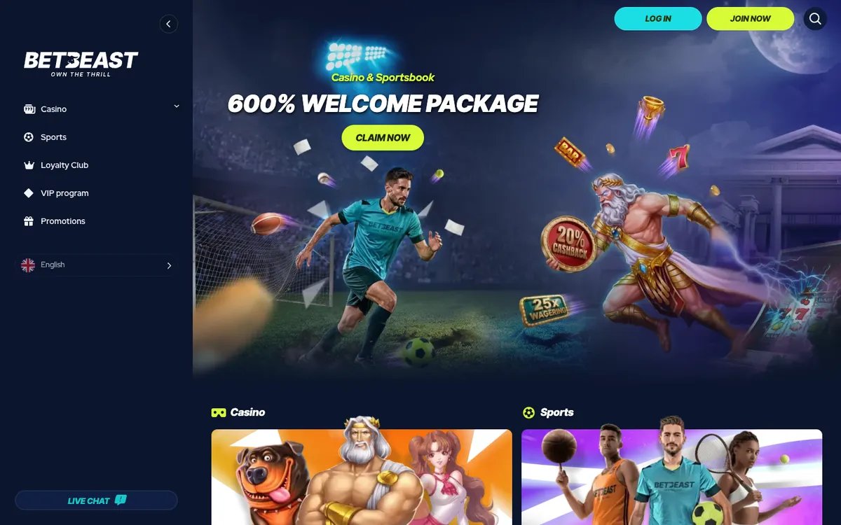 BetBeast Casino — Home page, captured from Canada