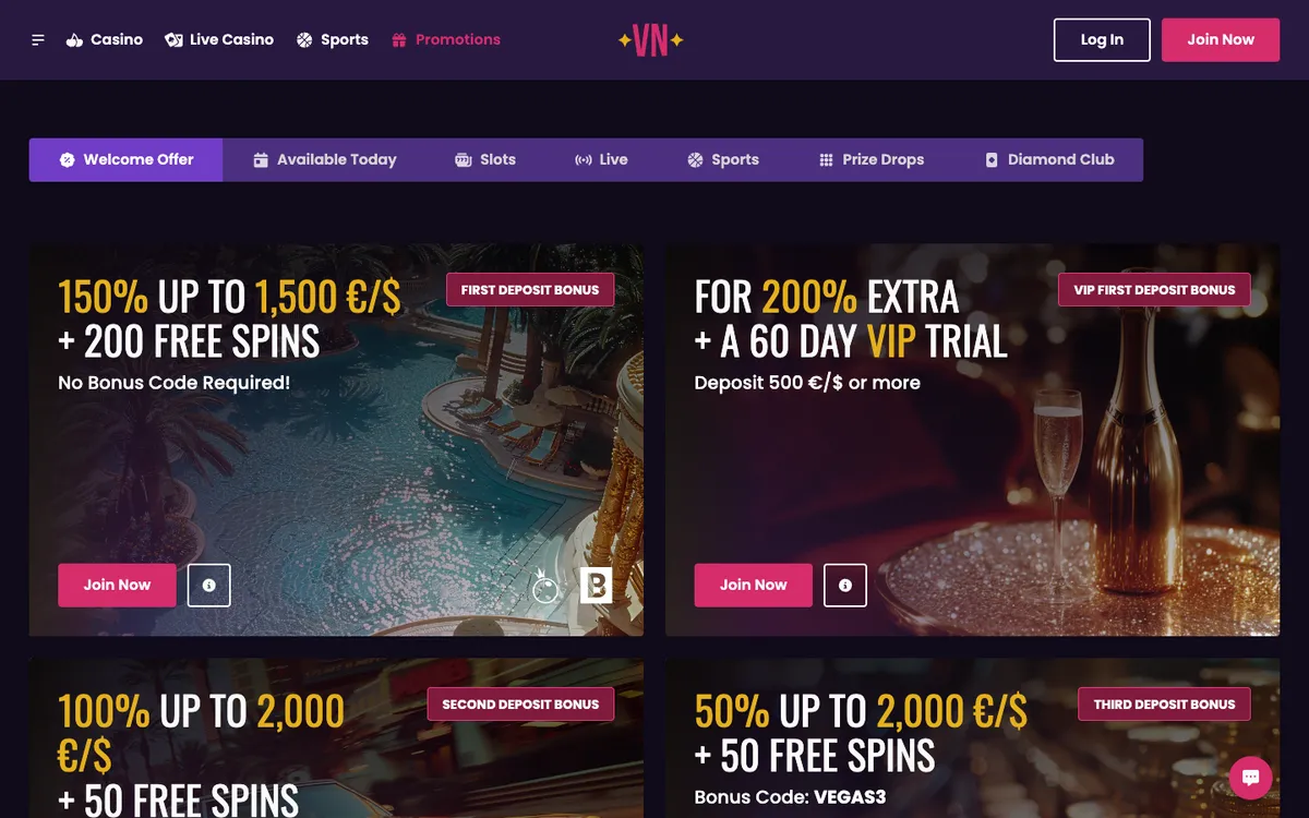 Vegas Now Casino — «Акции», снято из страны Южно-Африканская Республика