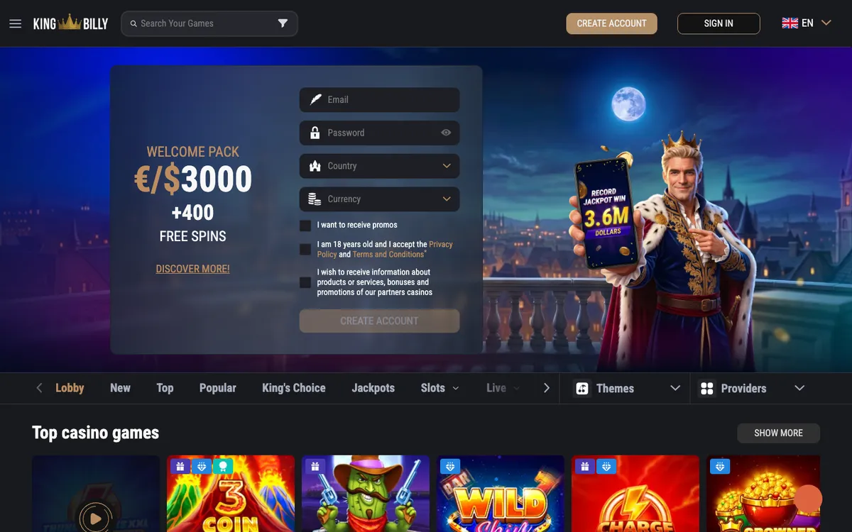 King Billy Casino — «Главная», снято из страны Япония
