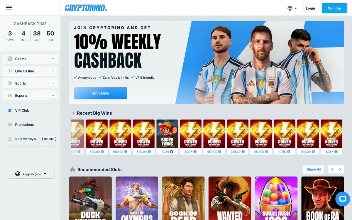 Cryptorino Casino — «Главная», снято из страны Канада