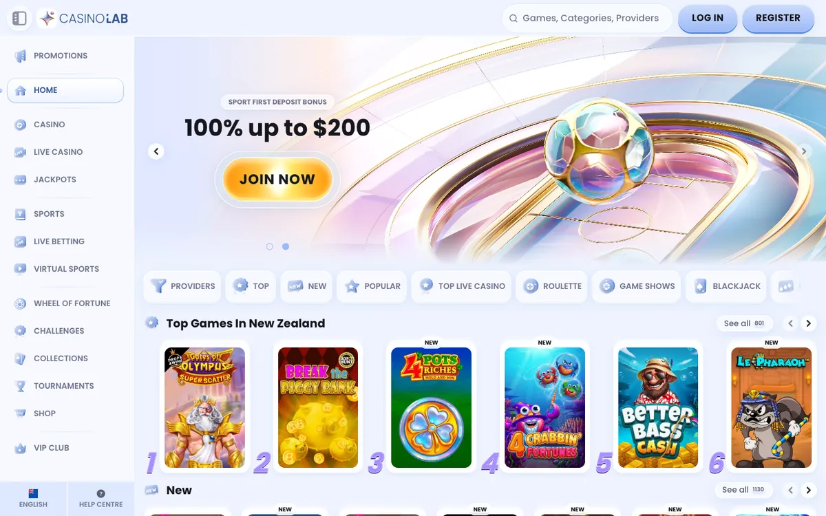 CasinoLab — «Главная», снято из страны Новая Зеландия