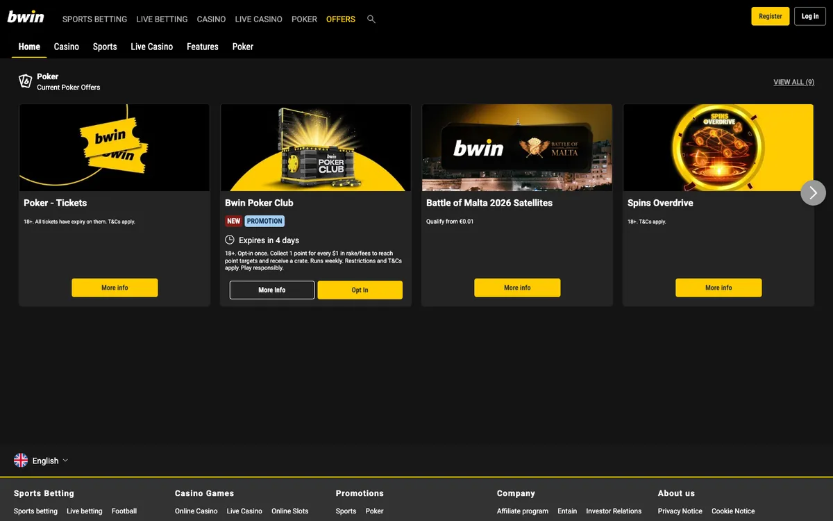 bwin Casino — «Акции», снято из страны Румыния