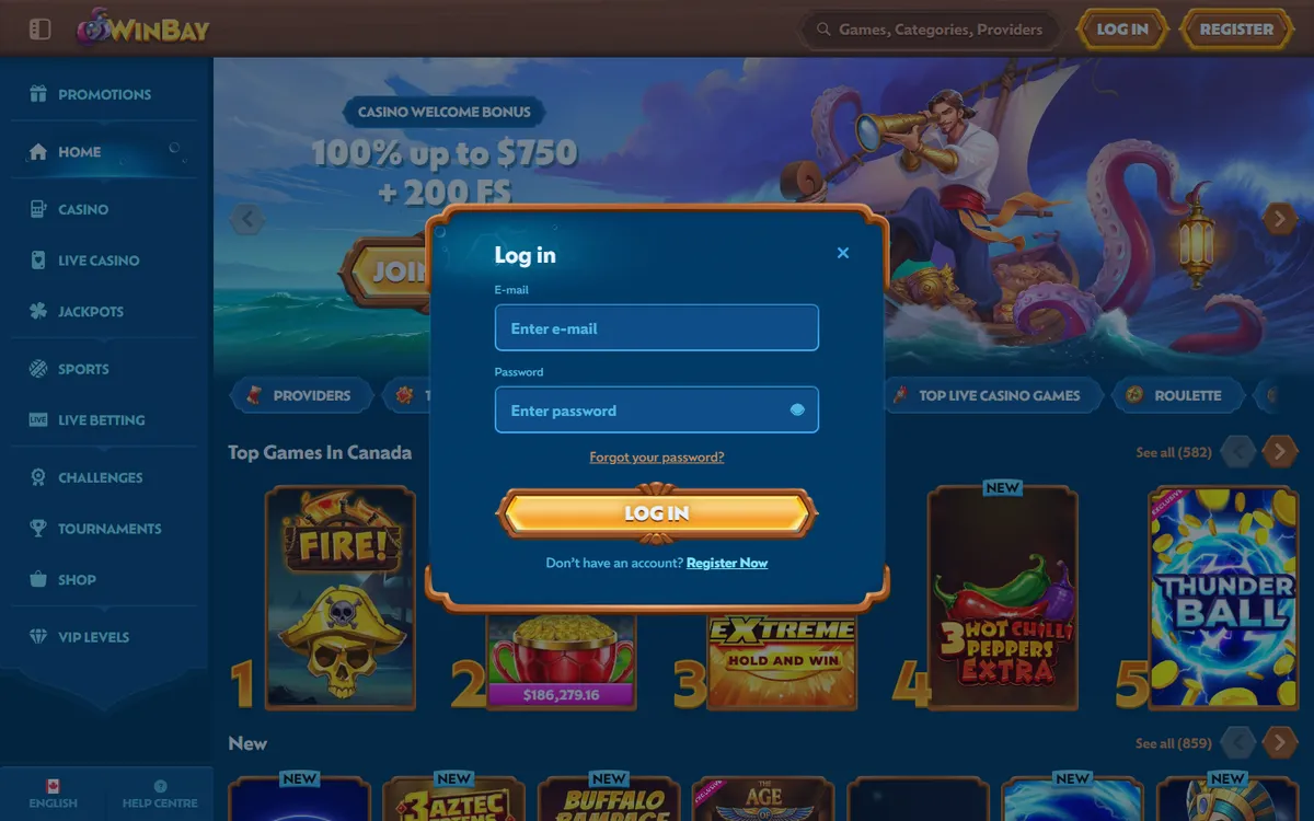Winbay Casino — Sign-up, captured from Canada