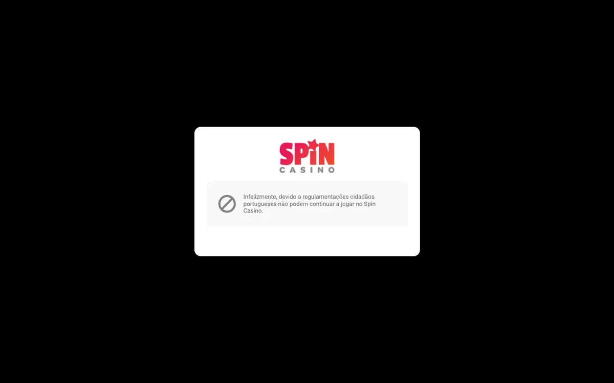 Spin Casino — Home page, captured from Portugal