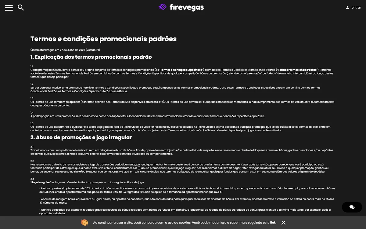 Fire Vegas Casino — Promotions, captured from Canada