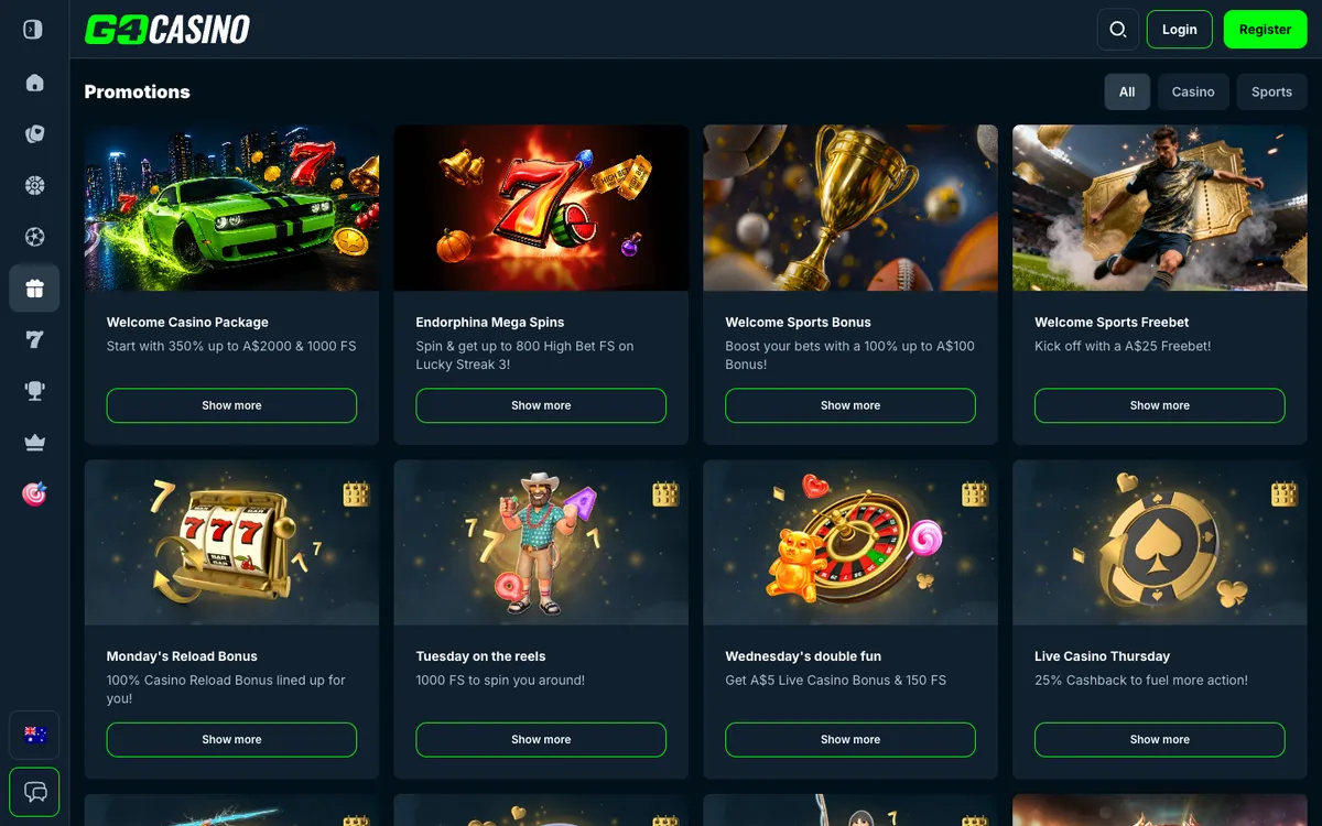 Go4Casino — Promotions, captured from Australia