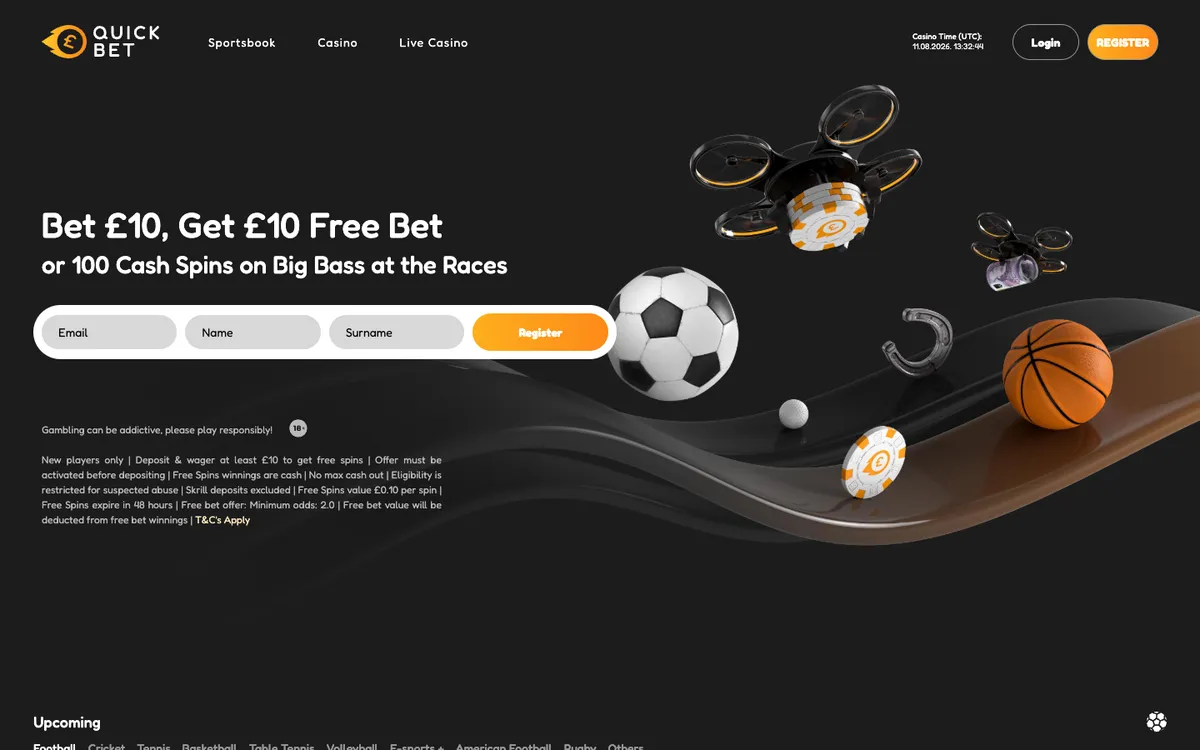 QuickBet Casino — «Главная», снято из страны Великобритания
