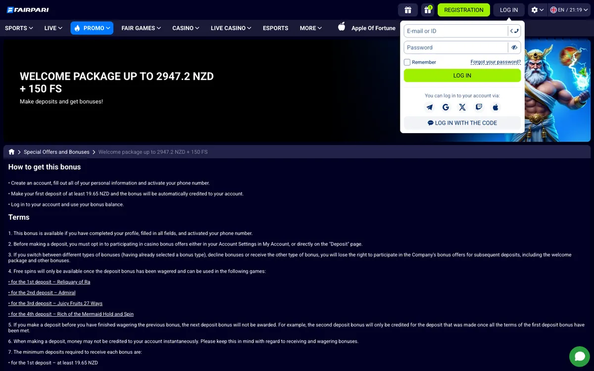 FairPari Casino — Sign-up, captured from New Zealand