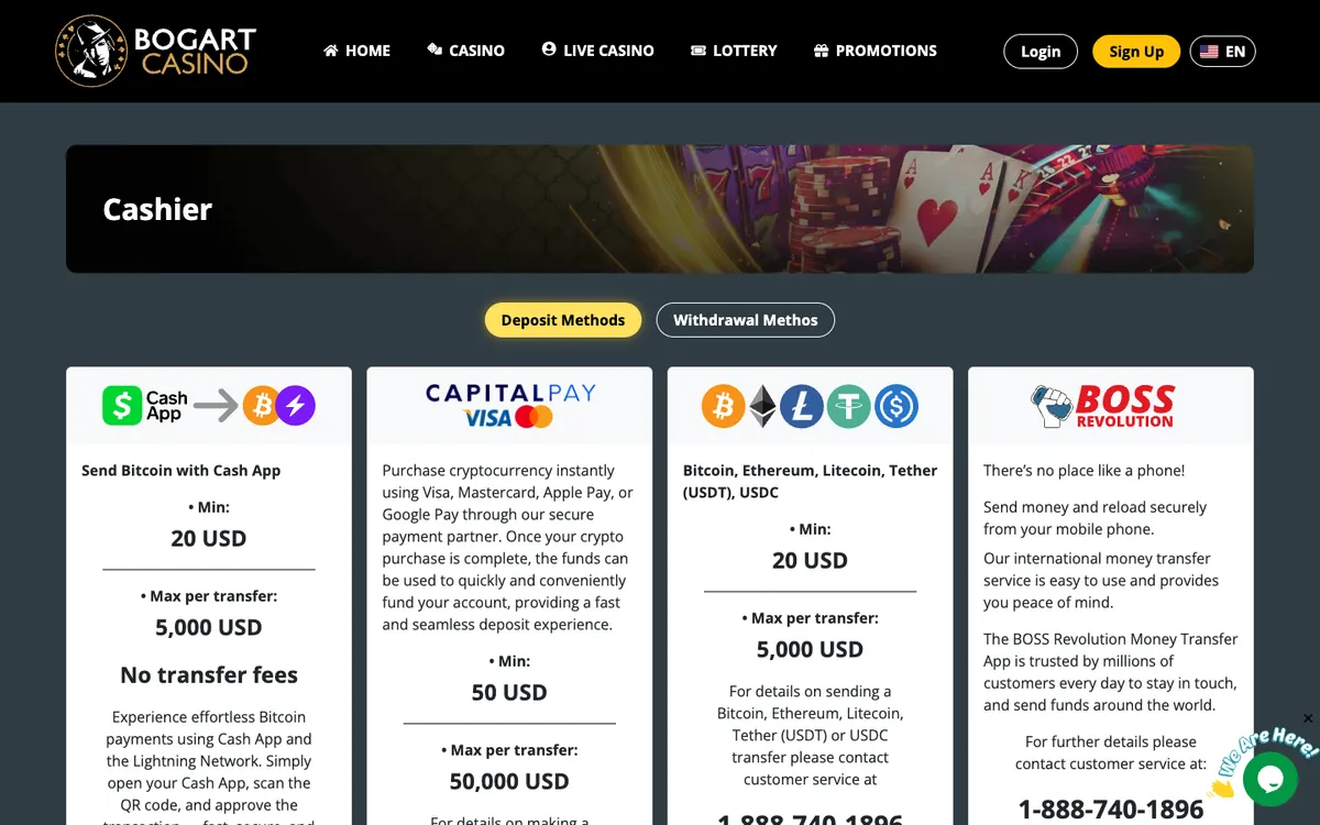 Bogart Casino — Payments, captured from United States