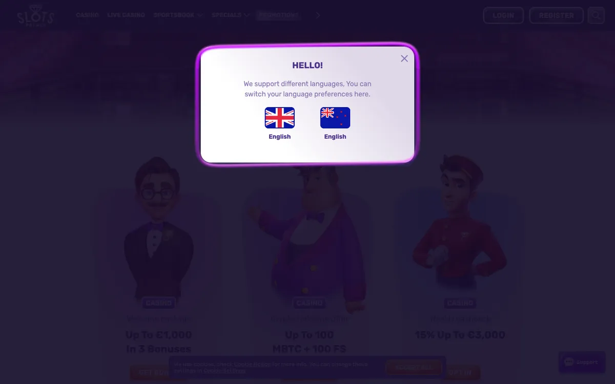 SlotsPalace Casino — Promotions, captured from New Zealand
