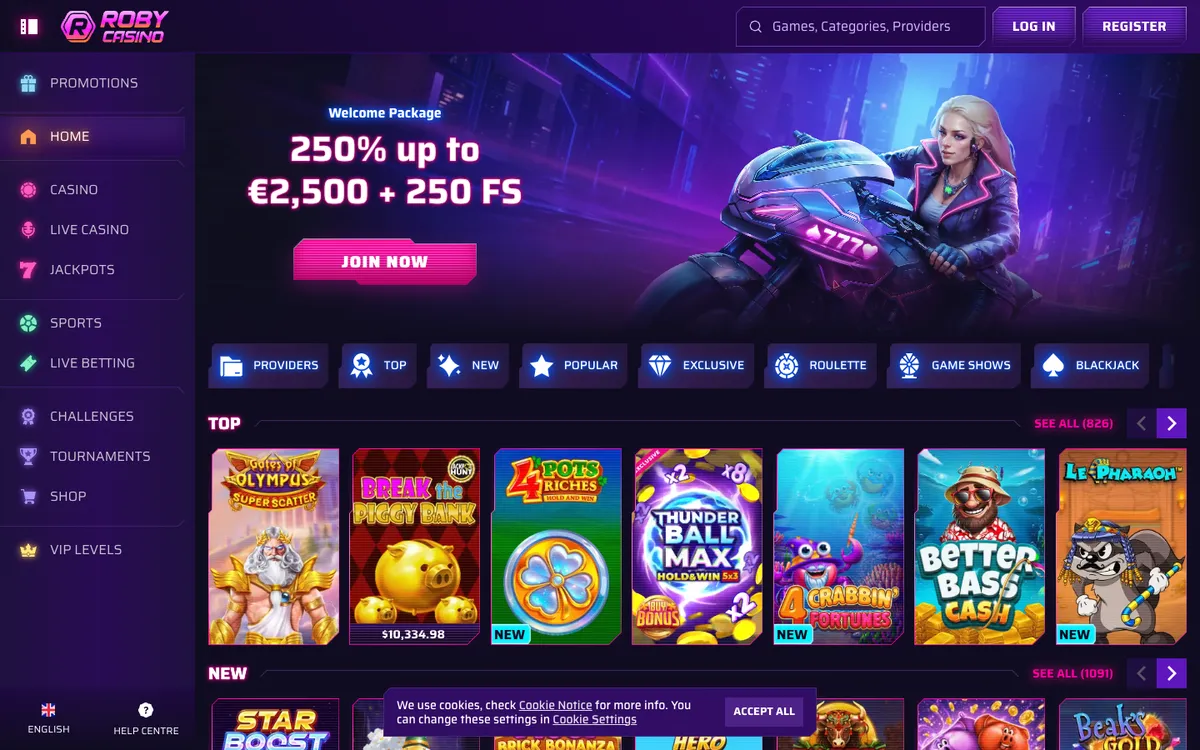 Roby Casino — «Главная», снято из страны Новая Зеландия