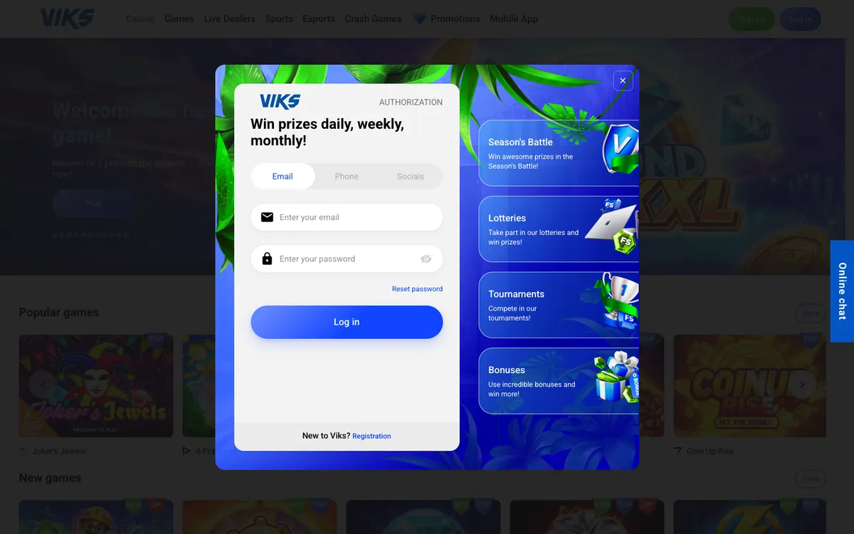 Viks Casino — Sign-up, captured from South Korea