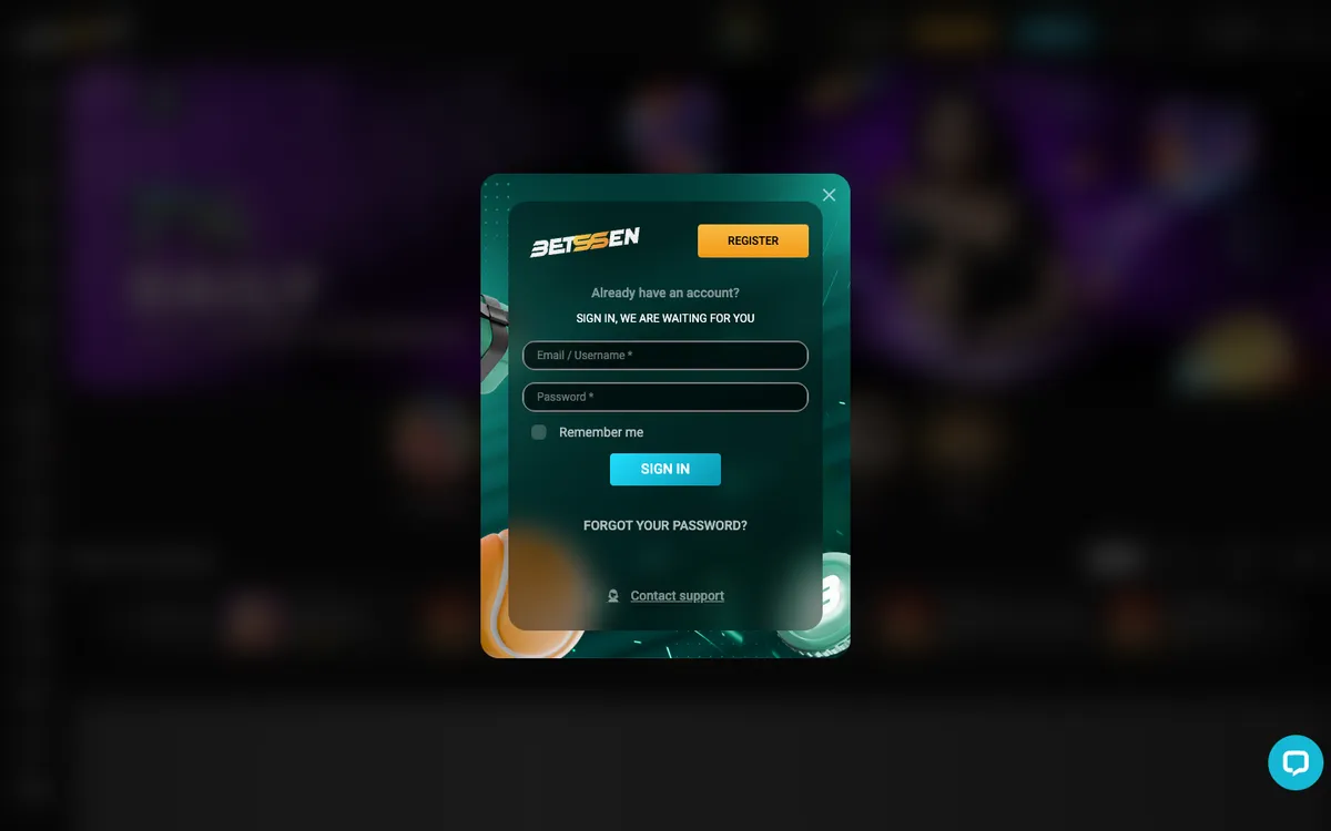 Betssen Casino — Sign-up, captured from New Zealand