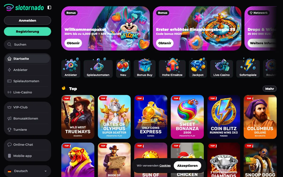 Slotornado Casino — «Главная», снято из страны Германия