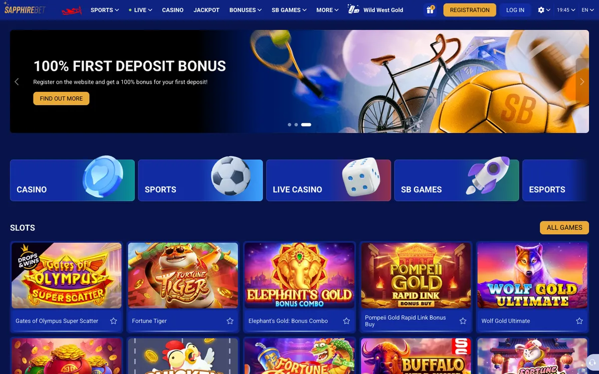 SapphireBet Casino — «Главная», снято из страны Индонезия