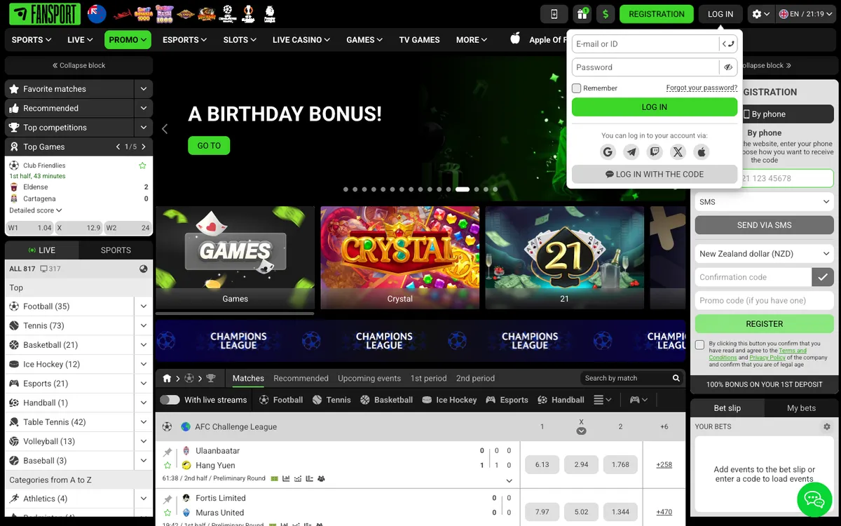 Fansport Casino — Sign-up, captured from New Zealand