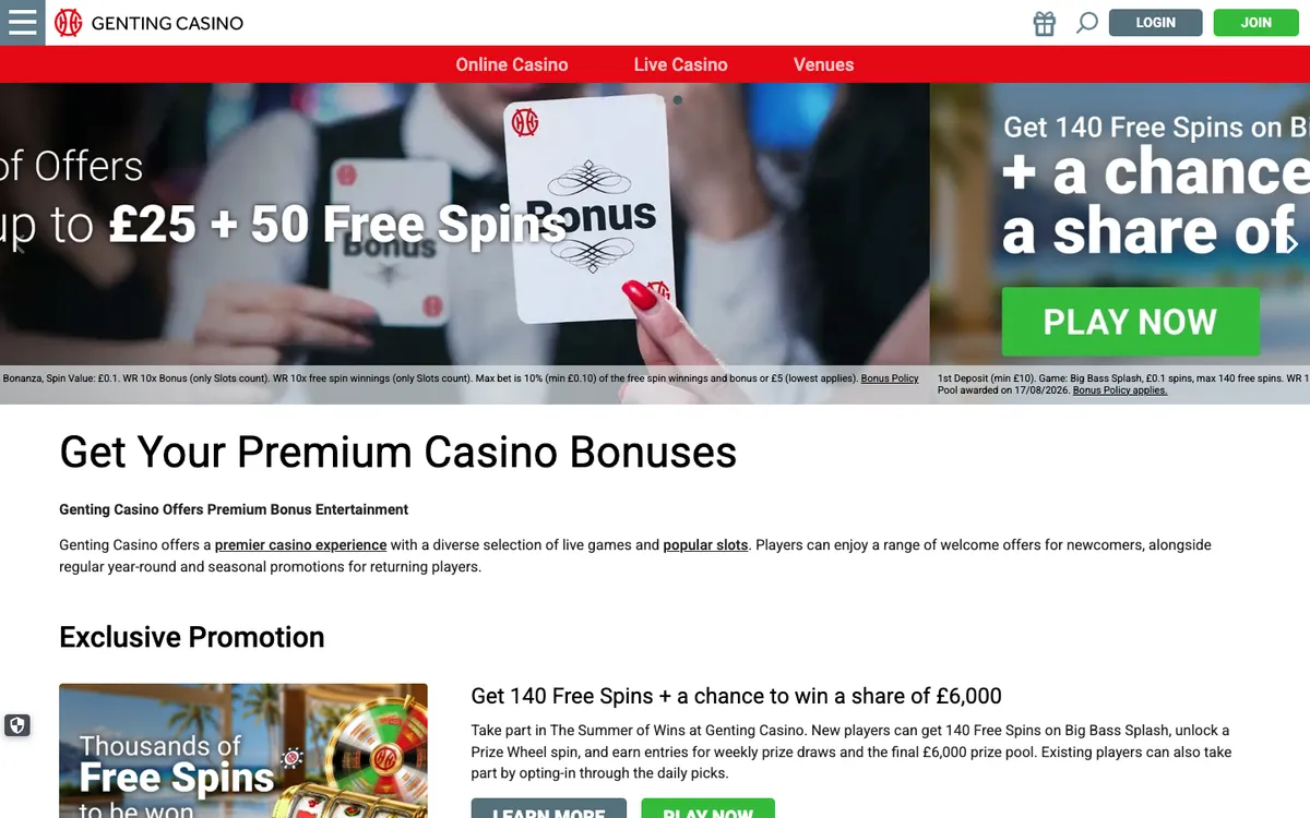 Genting Casino — Promotions, captured from Belgium