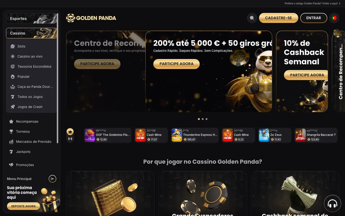 Golden Panda Casino — Home page, captured from Portugal