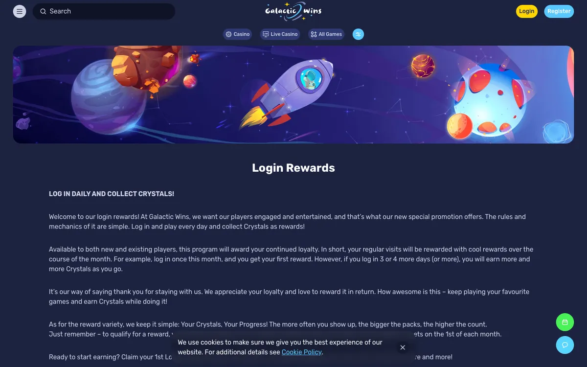Galactic Wins Casino — «Регистрация», снято из страны Австрия