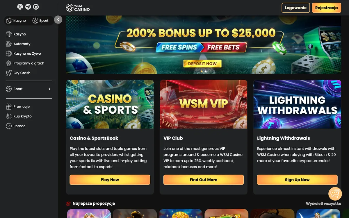 WSM Casino — Home page, captured from Poland