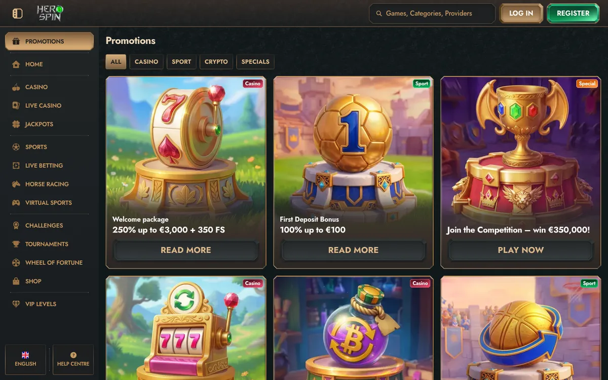 HeroSpin Casino — «Акции», снято из страны Южно-Африканская Республика