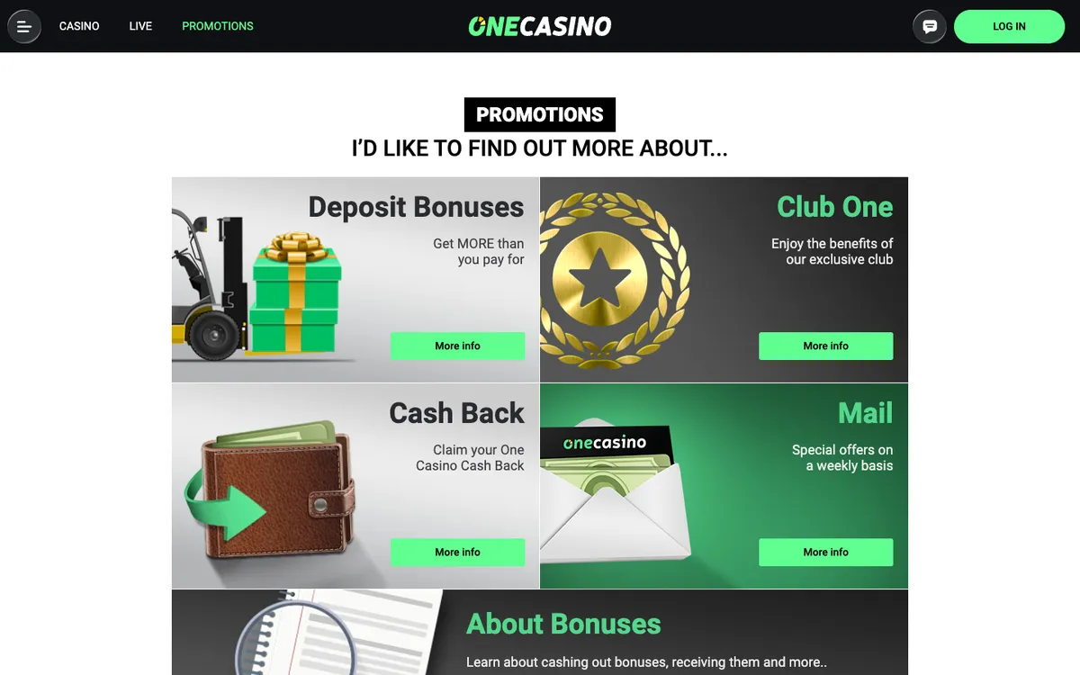 One Casino — Promotions, captured from Belgium