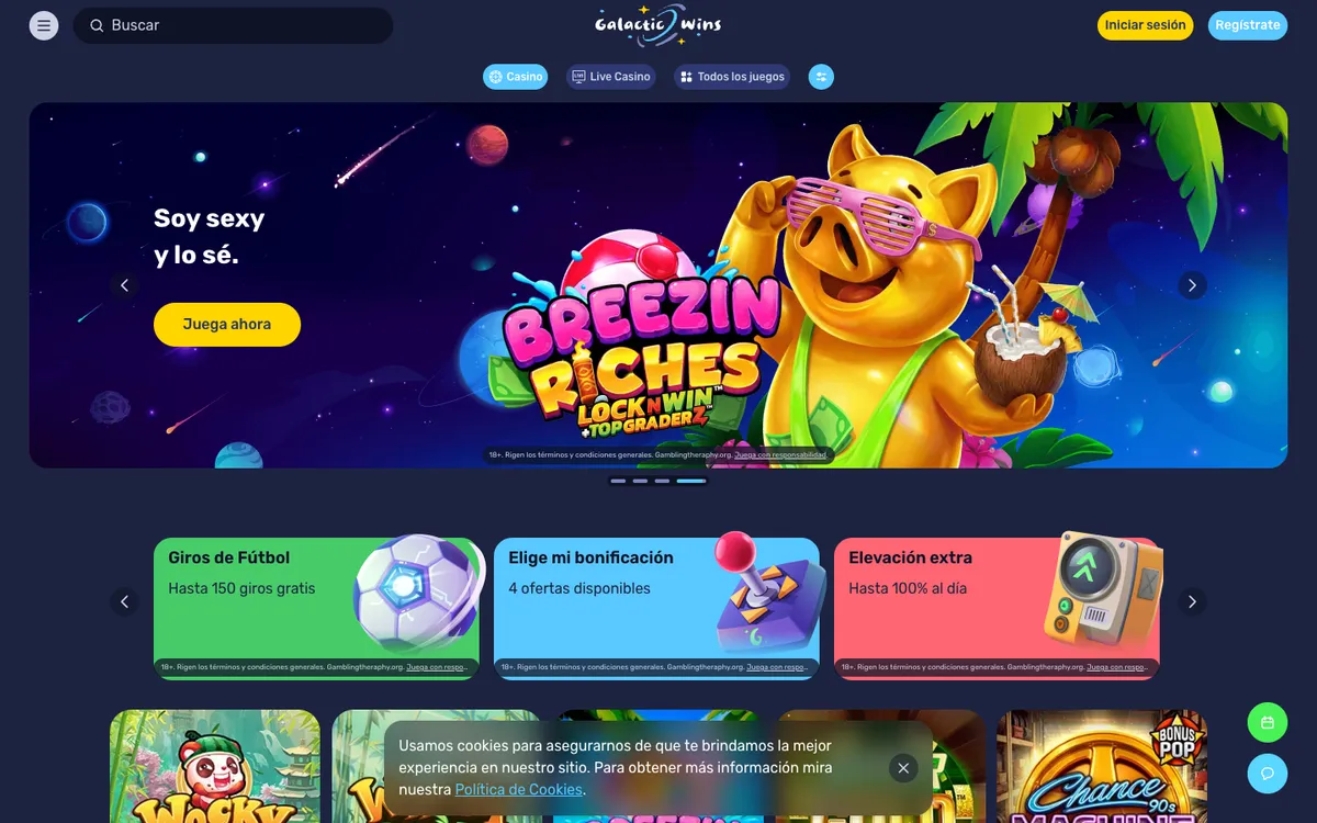 Galactic Wins Casino — Home page, captured from Mexico