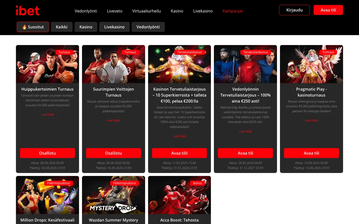 iBet Casino — «Акции», снято из страны Финляндия