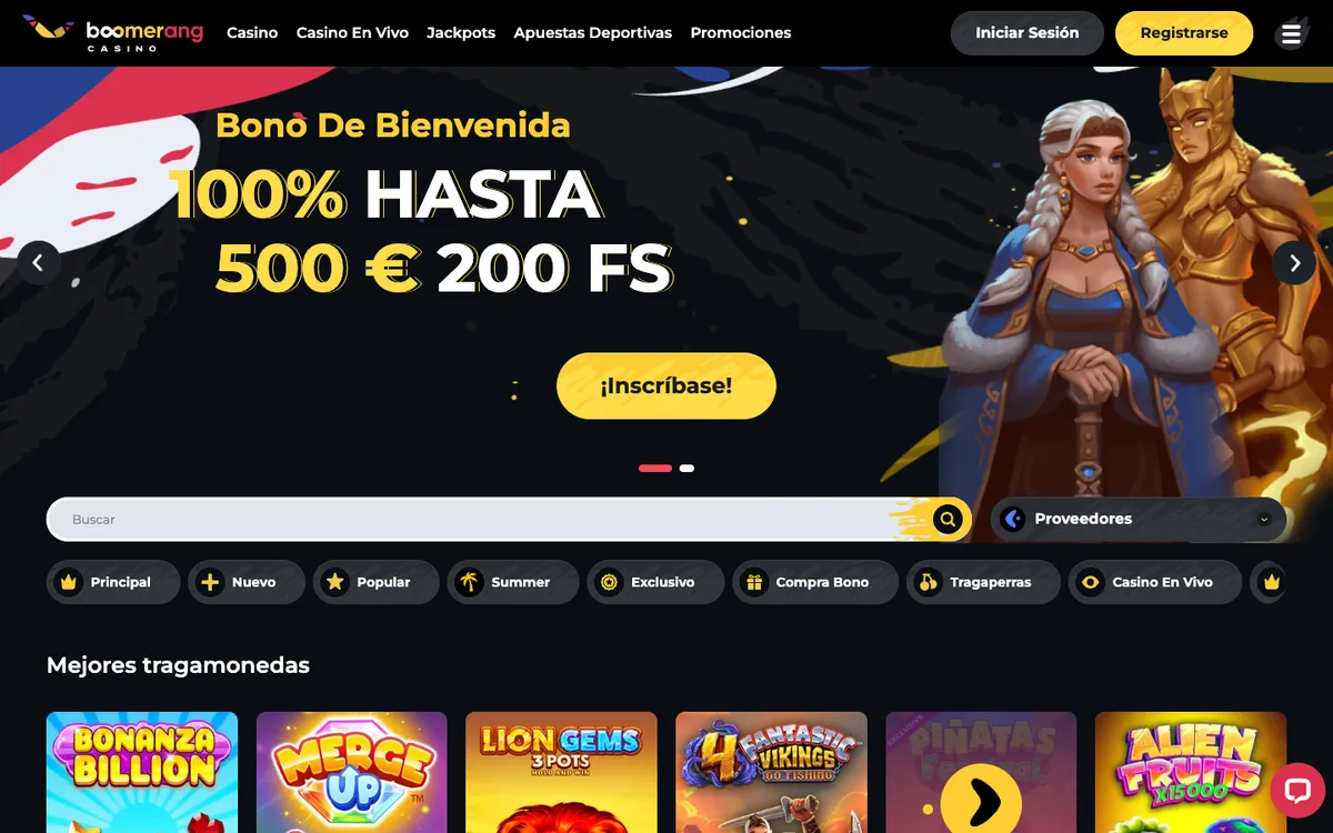 Boomerang Casino — Home page, captured from Peru