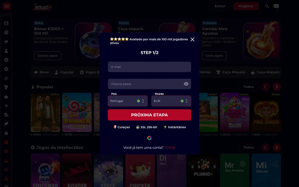 IntellectBet Casino — Promotions, captured from Portugal