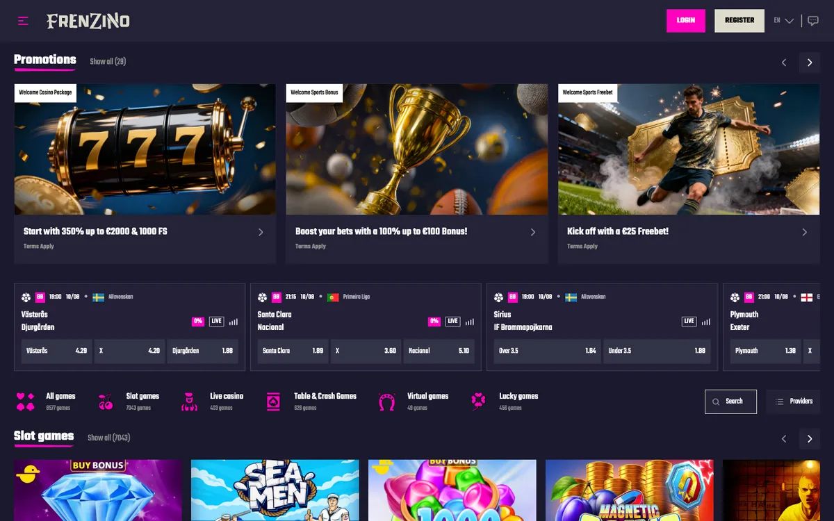 Frenzino Casino — Home page, captured from France