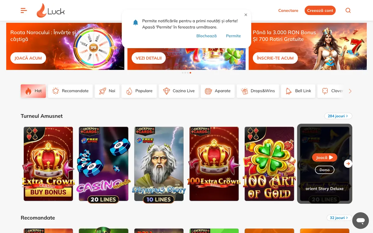 Luck Casino — Home page, captured from Romania