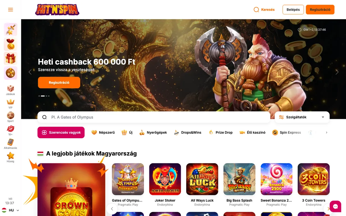 HitNSpin Casino — Home page, captured from Hungary