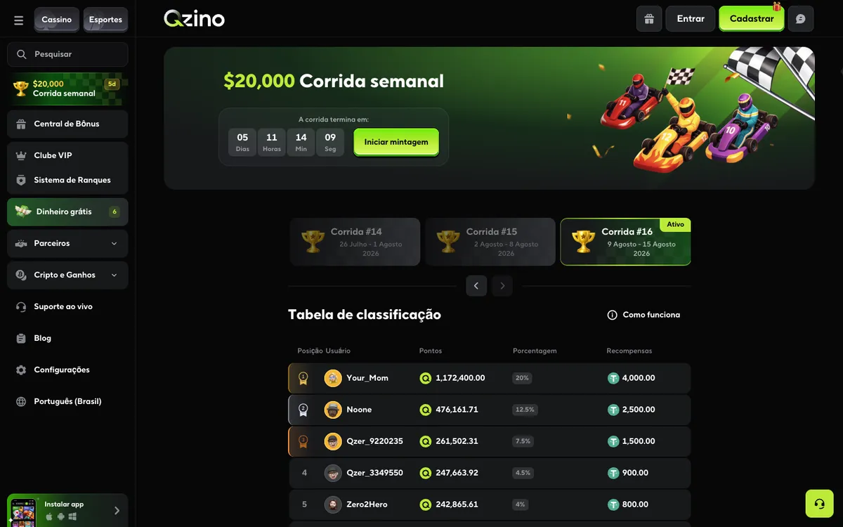 Qzino Casino — Promotions, captured from Brazil