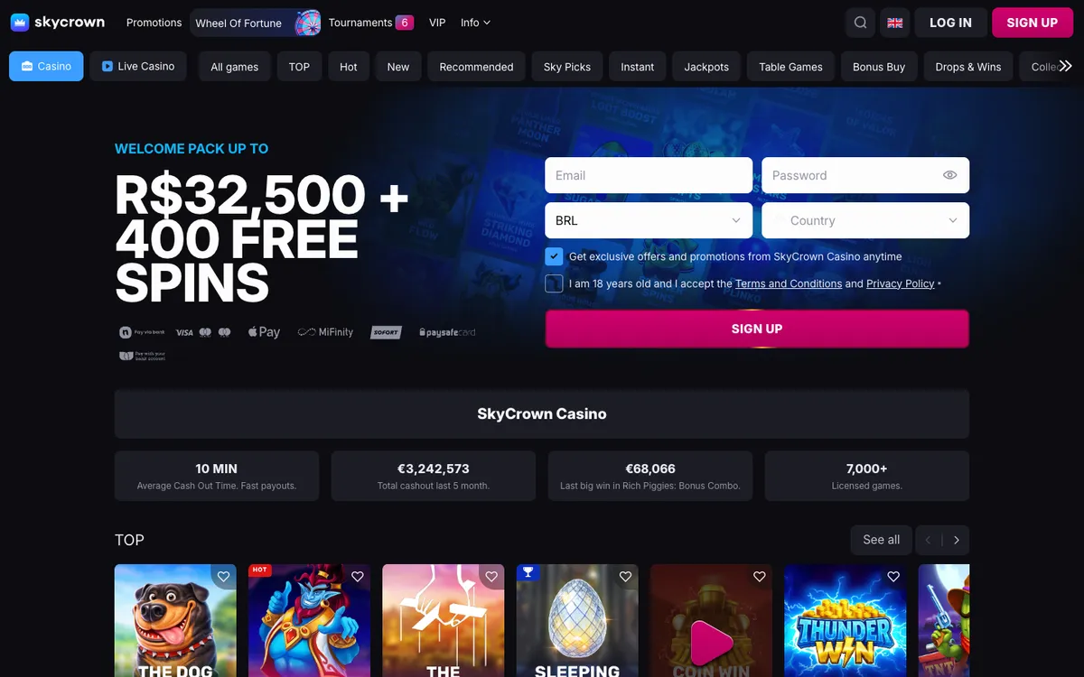 Skycrown Casino — Sign-up, captured from Brazil