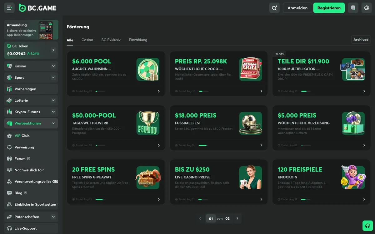 BC.Game Casino — Promotions, captured from Switzerland