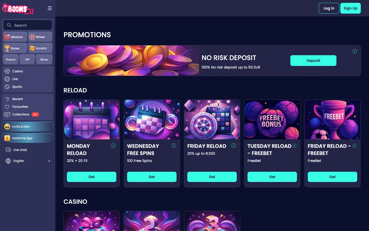 BoomsBet Casino — Promotions, captured from Australia